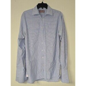 Thomas PINK Dress Shirt Men's French Cuffs Blue 100% Cotton Made in Ireland